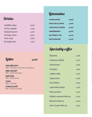 Evening menu at Lilo Cafe in Barcelona