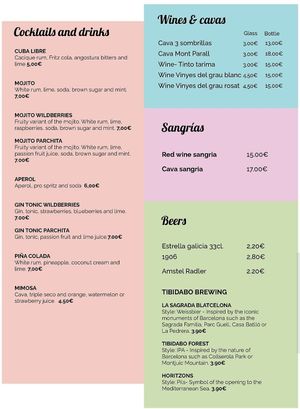 Evening menu at Lilo Cafe in Barcelona