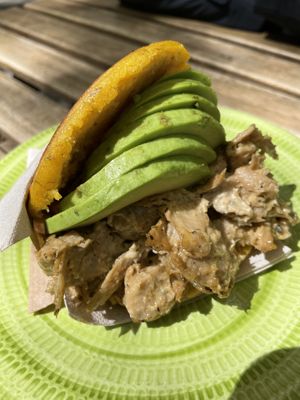 Vegan heura arepa!!!   at Lilo Cafe in Barcelona