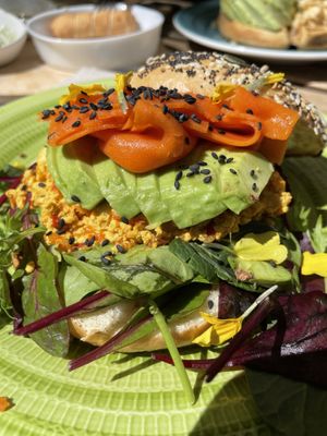 Vegan no-salmon and scramble tofu  at Lilo Cafe in Barcelona