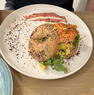 Vegan salmon bagel  at Lilo Cafe in Barcelona