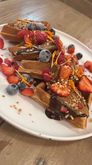 Peanut butter Waffles   at Lilo Cafe in Barcelona