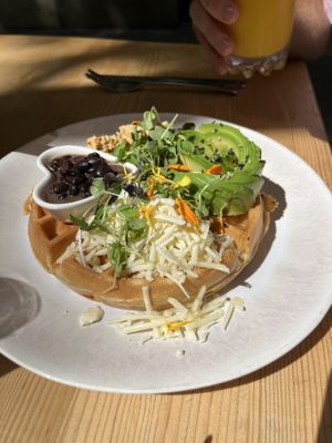 Waffle with beans   at Lilo Cafe in Barcelona