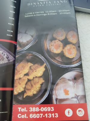 Menu at Dinastia Tang in Panama City