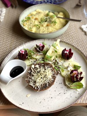 “Veggie burger”. Not what you would expect and also not that good to be honest. The couscous belongs to the seitan steak, which was a much better dish. at Gavino Restaurante Bar in Funchal