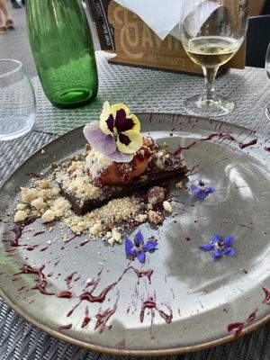 vegan chocolate brownie with sorbet at Gavino Restaurante Bar in Funchal