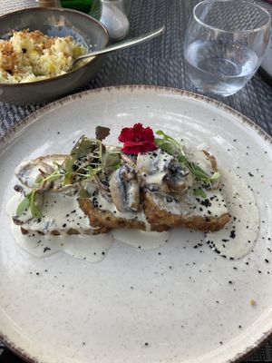 seitansteak with a cremy mushroomsauce with couscous at Gavino Restaurante Bar in Funchal