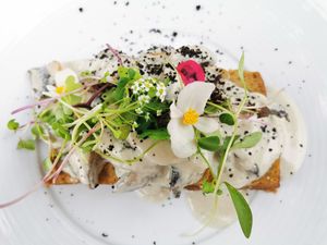 Seitan steak in mushroom sauce  at Gavino Restaurante Bar in Funchal
