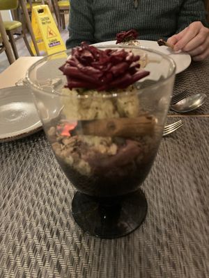 Vegan apple and red berry crumble and ice-cream  at Gavino Restaurante Bar in Funchal