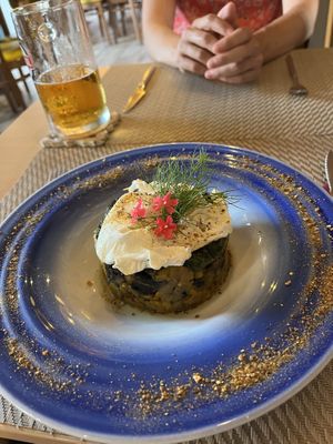 Sweet potato burger with poached egg   at Gavino Restaurante Bar in Funchal