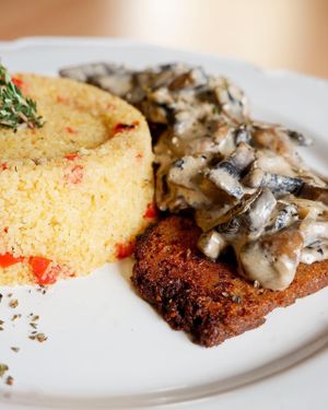 Seitan Steak 
(With mushroom sauce, Cius-Cius and red bell pepper)  at Gavino Restaurante Bar in Funchal