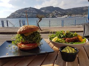 The only vegan burger comes with a beyond meat patty. The vegan bowl also!  at Superfood.Garden in Mallorca