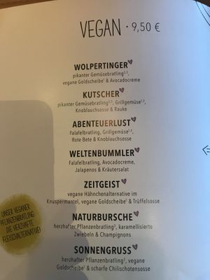 Auswahl der veganen Burger at Hans im Glück in Trier
