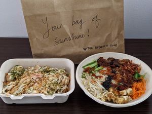 Vegan yakisoba and Korean flavour rice bowl at The Breakfast Club in East Singapore