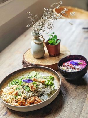 Nasi Ulam Blue Rice Bowl and Pitaya Glow Smoothie Bowl at The Breakfast Club in East Singapore