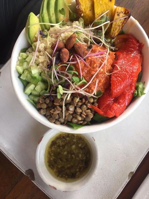 Delicious mixed vegan bowl at Backyard Cafe - Street 240 in Phnom Penh