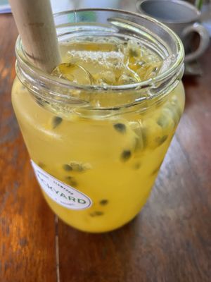 Passion fruit juice, the ‘drink’ part of the $10 (plus 10% tax) meal deal of a main/side/drink  at Backyard Cafe - Street 240 in Phnom Penh