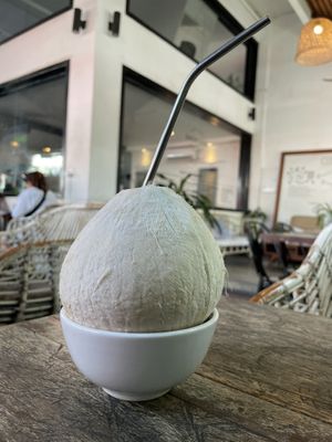 Fresh coconut, $2.50 (plus 10% tax)  at Backyard Cafe - Street 240 in Phnom Penh