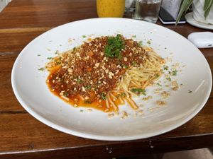 Lentil bolognese, $5.75 (plus 10% tax)  at Backyard Cafe - Street 240 in Phnom Penh