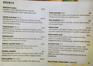 Brunch (V means vegan)  at Backyard Cafe - Street 240 in Phnom Penh