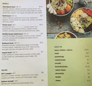 Bowls (V means vegan)  at Backyard Cafe - Street 240 in Phnom Penh