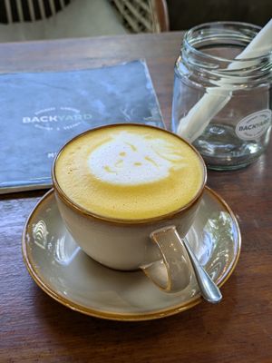 Turmeric latte with cashew milk at Backyard Cafe - Street 240 in Phnom Penh