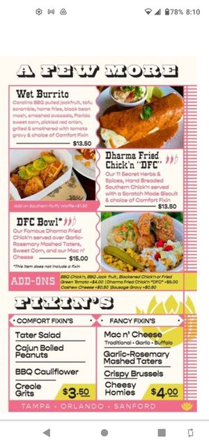 Menu at Dharma Southern Kitchen in Sanford