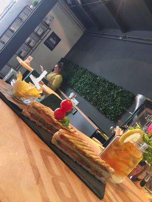 Tripe decker Caprese toast with Coldbrew lemonade at R&B in Ljubljana