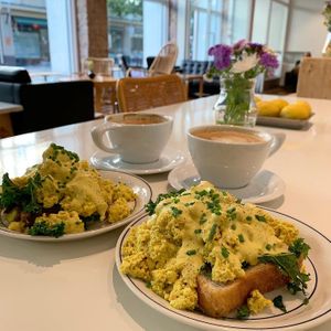 Benedict & oat latte. at Anima in Helsinki