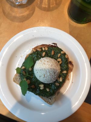 Pesto & vegan ricotta on toast at Anima in Helsinki