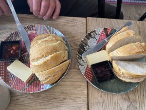 Ciabatta with jam  at Penny Lane Cafe in Aalborg