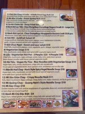 Menu with Appetizers, Noodle Soups, Banh Mi Sandwiches, and Entrees at Song Huong Vegetarian Restaurant in Duluth