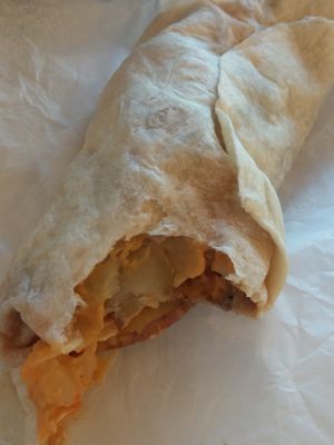 Vegan sausage and cheezy potato wrap:  at City Cakes and Cafe in Salt Lake City