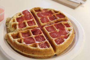 Vegan Waffles with berry syrup! at City Cakes and Cafe in Salt Lake City