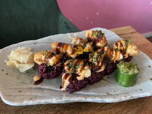 Shrimpless sushi (one of my faves) at Vegan Sushi Bar - Downtown in Amsterdam