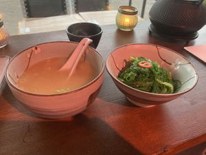 Miso soup, sea weed at Vegan Sushi Bar - Downtown in Amsterdam