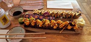 We ordered two of their signature rolls, the crunchy California dream and shrimp-less tempura, and the salmon maki. at Vegan Sushi Bar - Downtown in Amsterdam