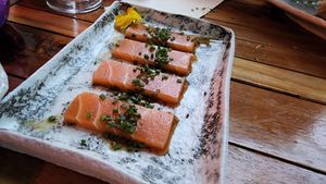 Salmon sashimi at Vegan Sushi Bar - Downtown in Amsterdam