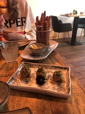 Sweet potato tempura and takoyaki  at Vegan Sushi Bar - Downtown in Amsterdam