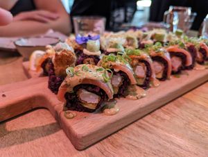 Salmon sushi at Vegan Sushi Bar - Downtown in Amsterdam