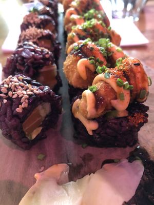 salmon rolls and shrimp rolls  at Vegan Sushi Bar - Downtown in Amsterdam