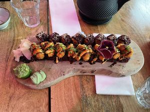 salmon rolls & shrimp tempura  at Vegan Sushi Bar - Downtown in Amsterdam