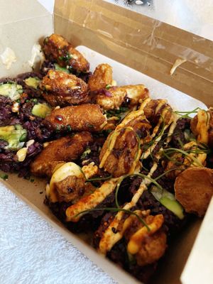 Faux shrimp sushi and faux chicken teriyaki sushi at Vegan Sushi Bar - Downtown in Amsterdam