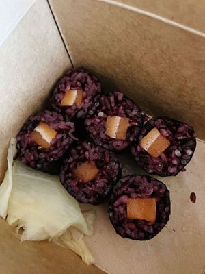 Faux salmon sushi at Vegan Sushi Bar - Downtown in Amsterdam