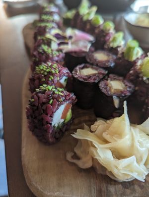 Tuna roll up close at Vegan Sushi Bar - Downtown in Amsterdam