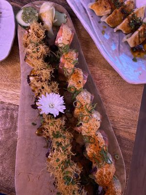 Happy fish and Flambé salmon: both very good  at Vegan Sushi Bar - Downtown in Amsterdam