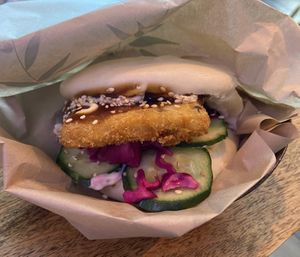 Bao with tofu katsu: decent, but expensive for what you get (€8,95) at Vegan Sushi Bar - Downtown in Amsterdam