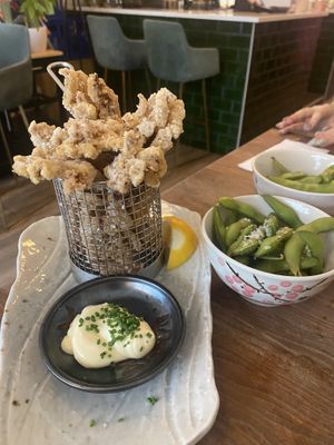 Enoki wings and edamames  at Vegan Sushi Bar - Downtown in Amsterdam