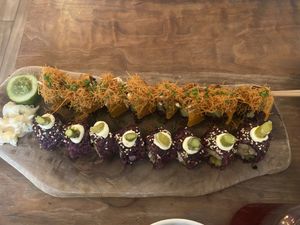 « Salmon » sushis and mushrooms sushis  at Vegan Sushi Bar - Downtown in Amsterdam