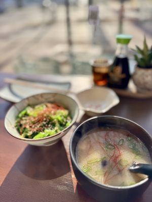 Miso soup and a portion of seaweed   at Vegan Sushi Bar - Downtown in Amsterdam